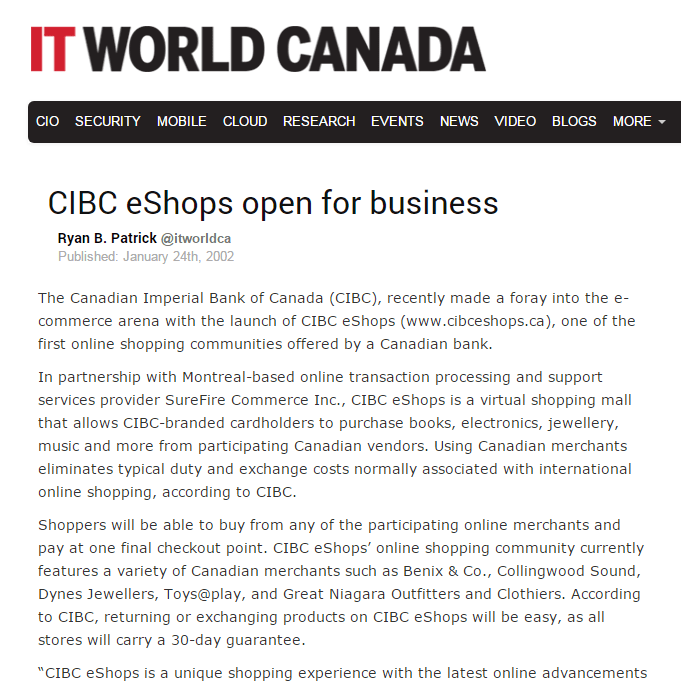 A relevant article in IT World Canada