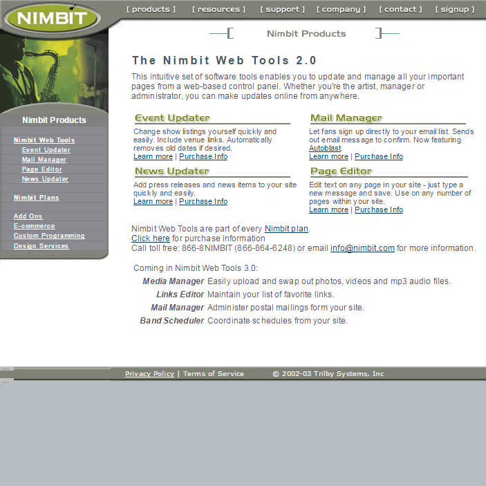 Screenshot of Web Tools dashboard