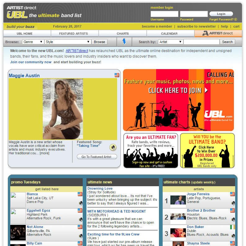 Screenshot of UBL.com, circa 2006